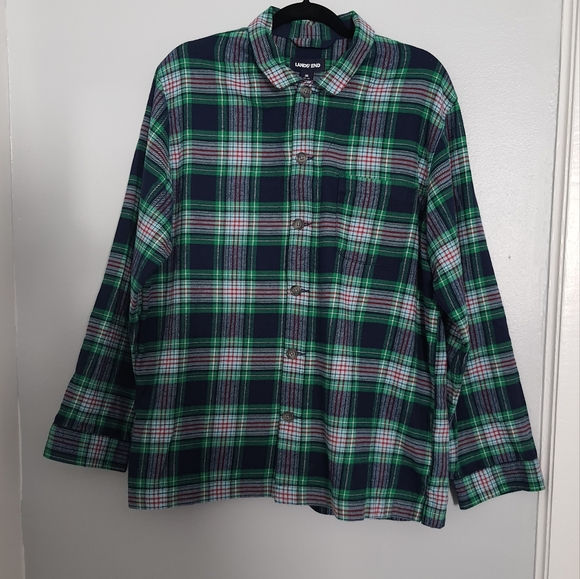 Landsend Men's Green Flannel Button Down Shirt - Picture 1 of 8